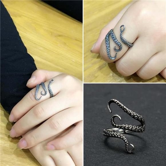 Adjustable Punk Style Octopus Tentacle Ring Unisex Devilfish Jewelry Gift - Picture 4 of 5